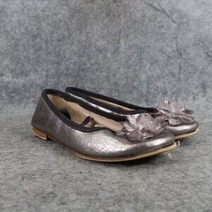 Zara Shoes Girls 28 Ballet Flats Fashion Metallic Embellished Toe Elastic Strap